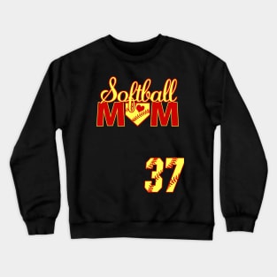 Softball Mom #37 Softball Jersey Favorite Player Biggest Fan Heart Softball Jersey Crewneck Sweatshirt